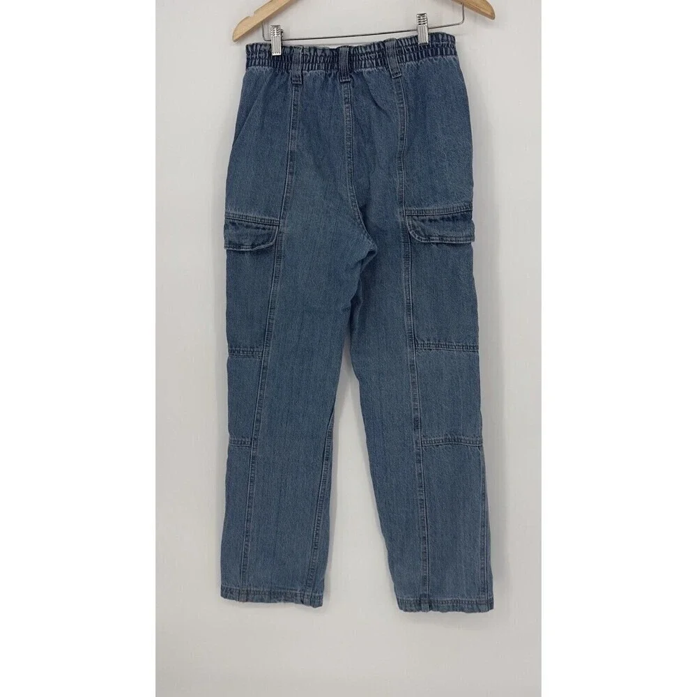 Forever 21‎ Womens Medium Wash Blue Denim Cargo Utility Pants Seam Detail Size S